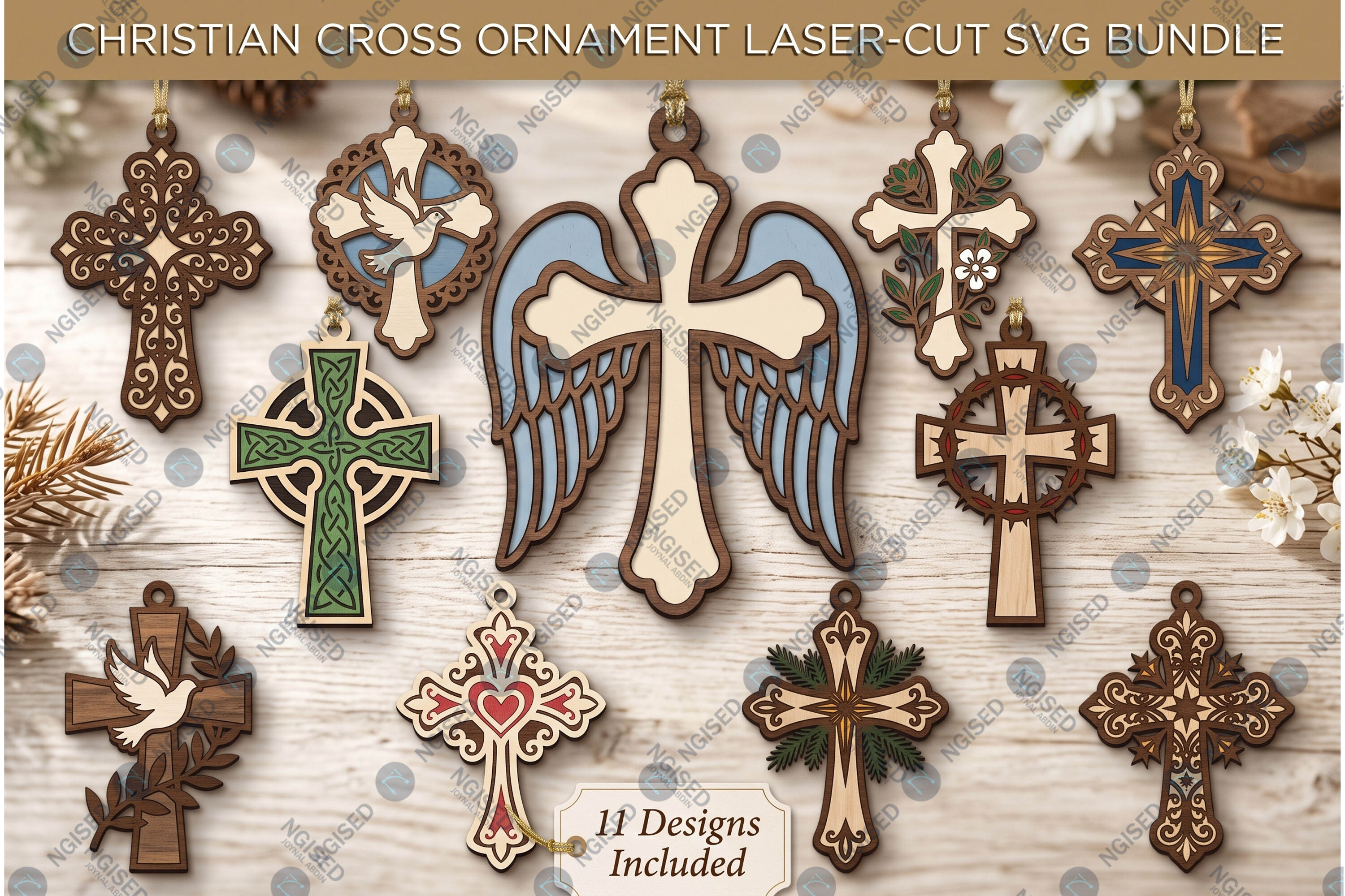 Christian Cross Christmas Ornament SVG Bundle laser cut project