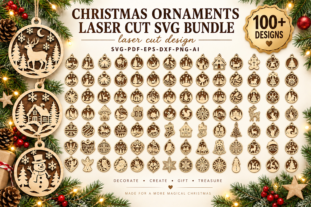 Christmas Ornament Laser Cut SVG Bundle for Holiday Crafts laser cut project