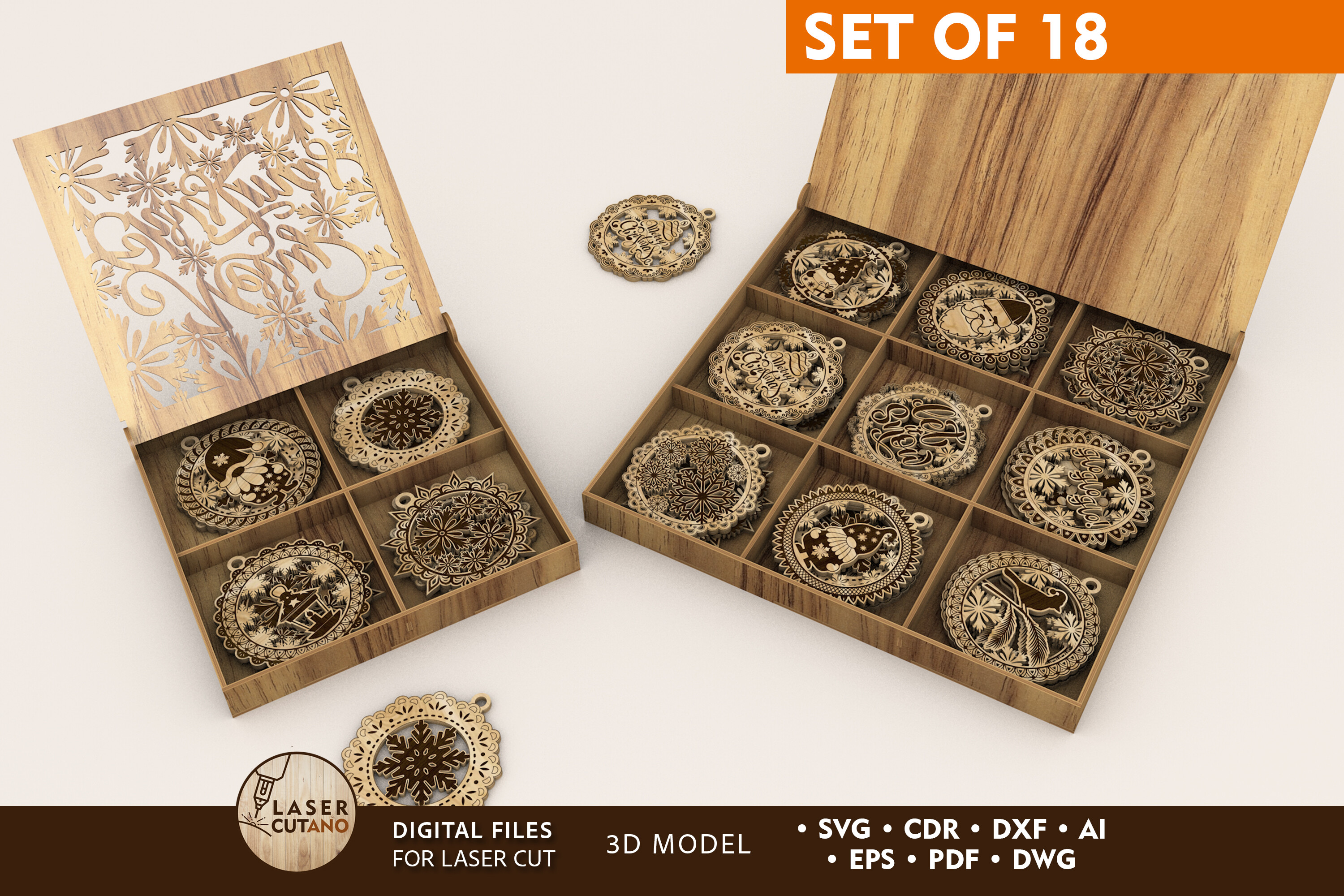 Christmas Ornament Set with Laser Cut Storage Box laser cut project