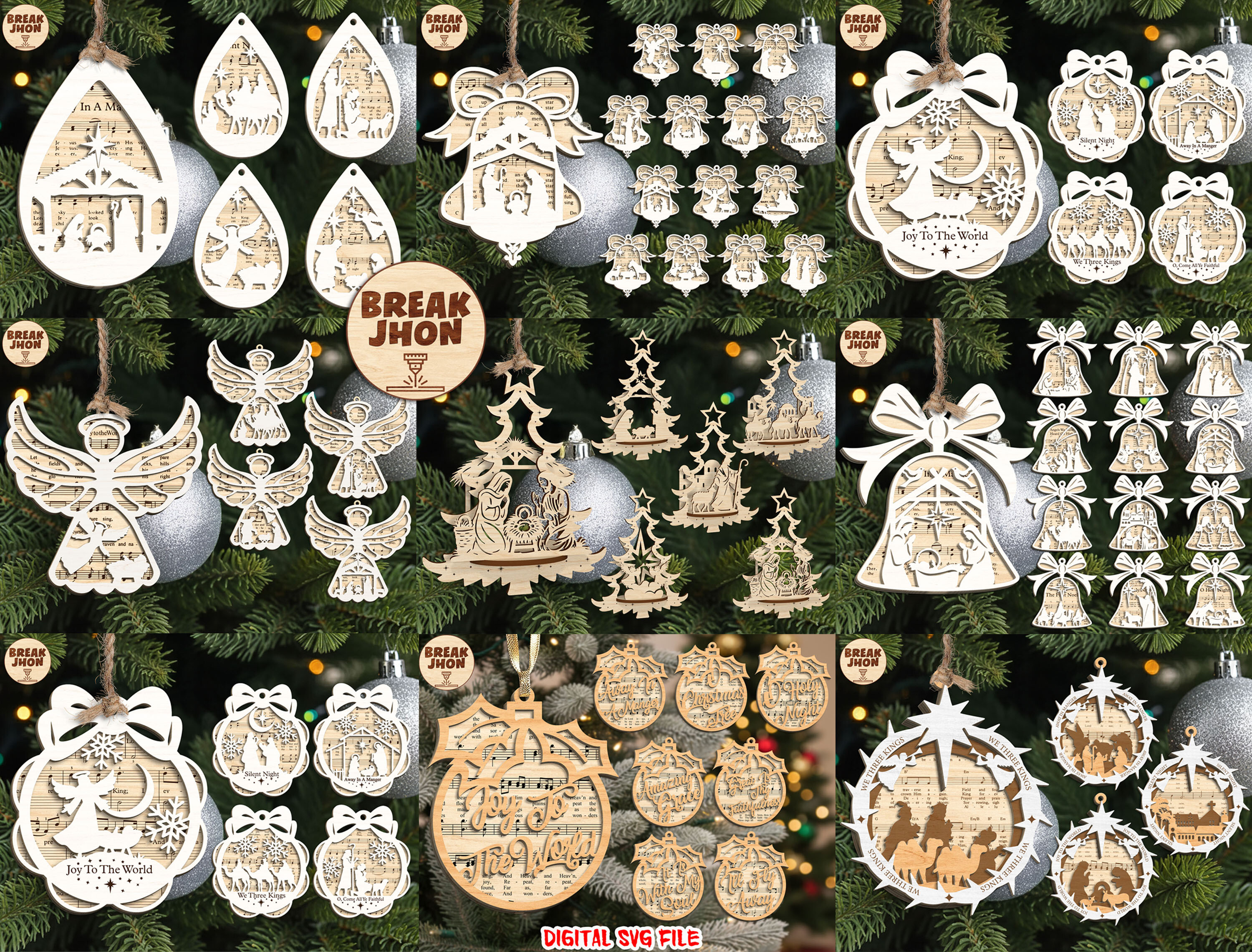 Nativity Angel Christmas Ornament SVG Bundle laser cut project