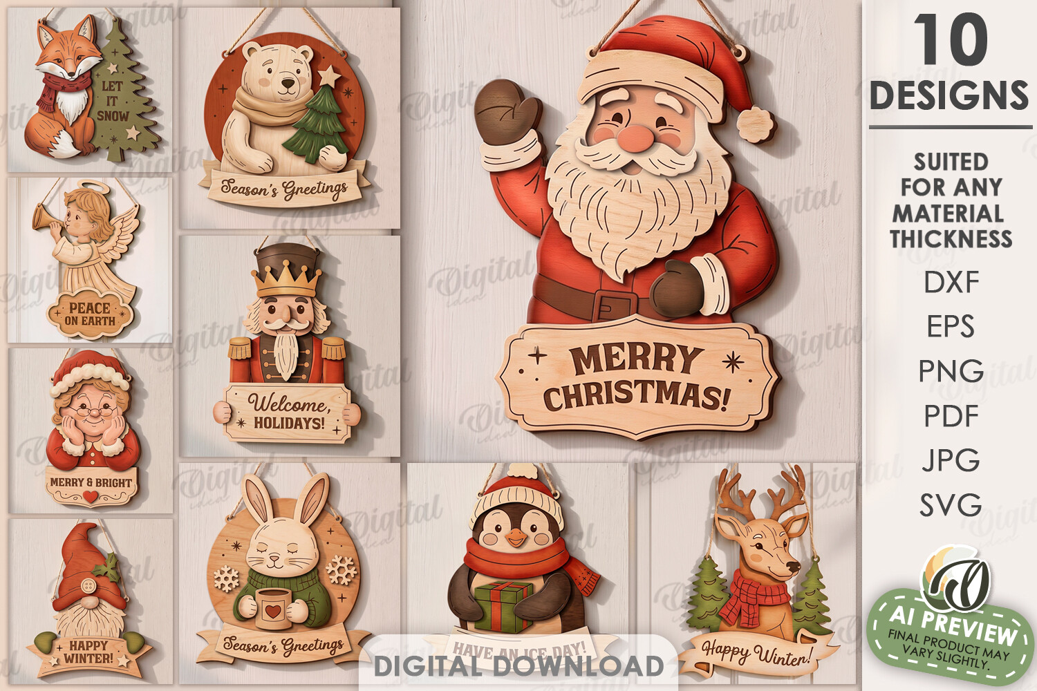Retro Christmas Door Hanger Laser Cut Bundle laser cut project