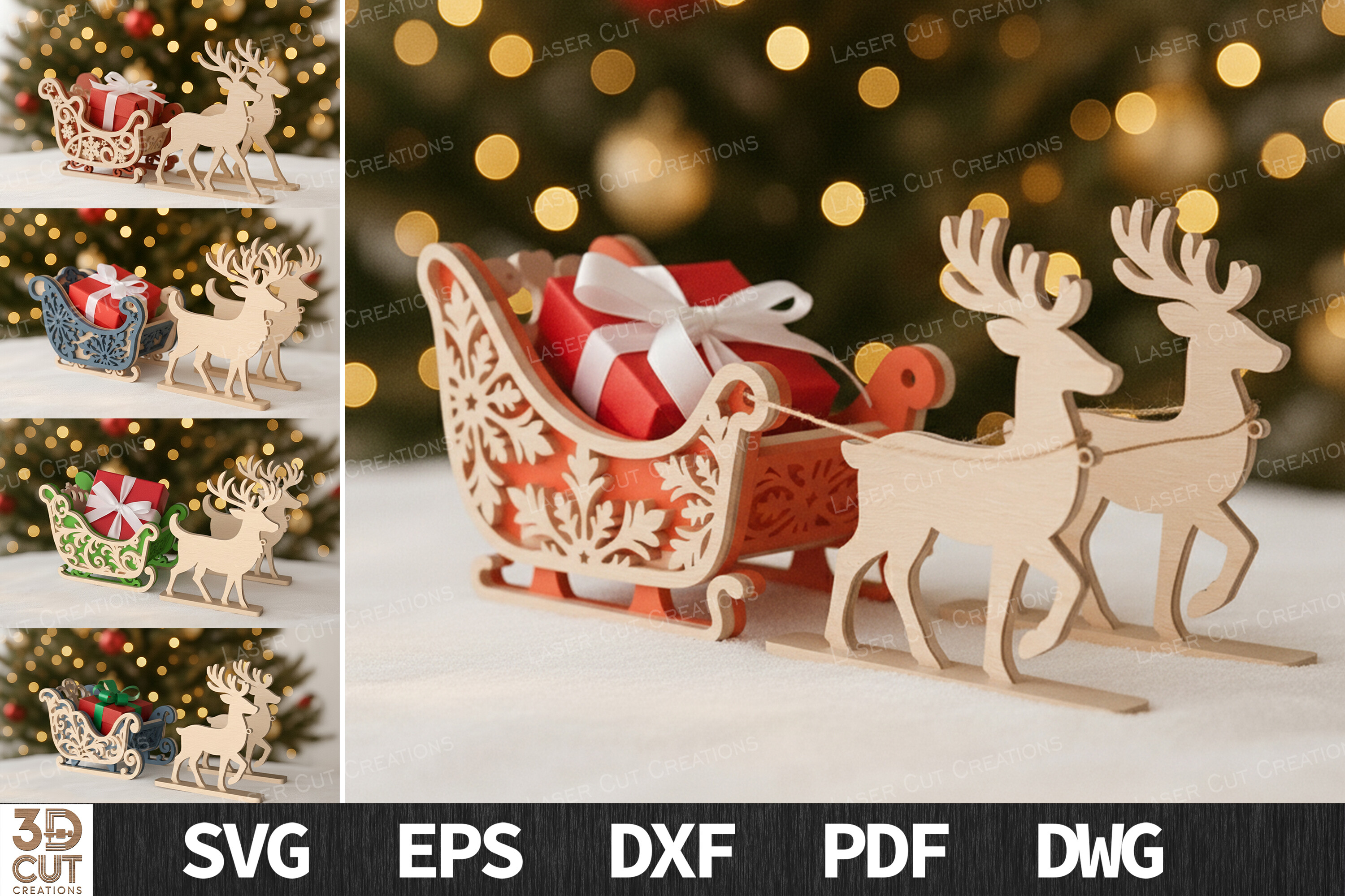 Santa Sleigh and Reindeer Laser Cut SVG Bundle laser cut project
