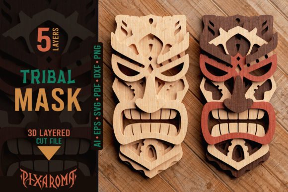 Tribal Mask 3D Layered SVG Cut File laser cut project